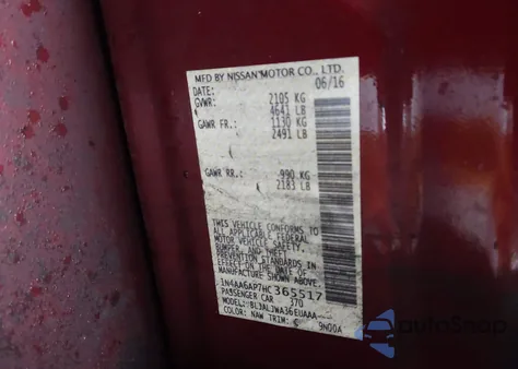 2017 Nissan Maxima 3.5 Platinum/3.5 S/3.5 Sl/3.5 Sr/3.5 Sv z USA, uszkodzony, nr VIN 1N4AA6AP7HC365517